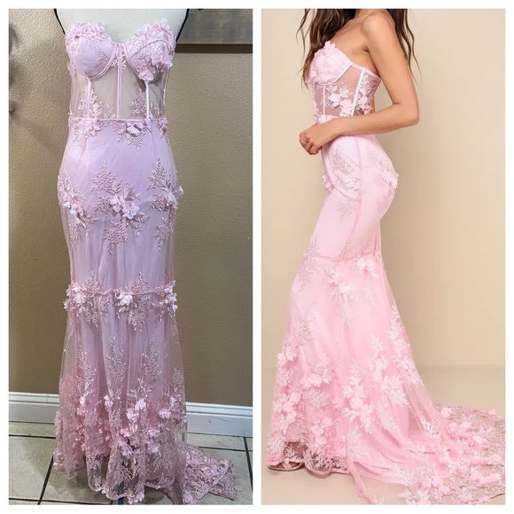 NWOT Lulus Radiant Expectations Pink Embroidered Floral Bustier Maxi Dre… - Picture 1 of 10
